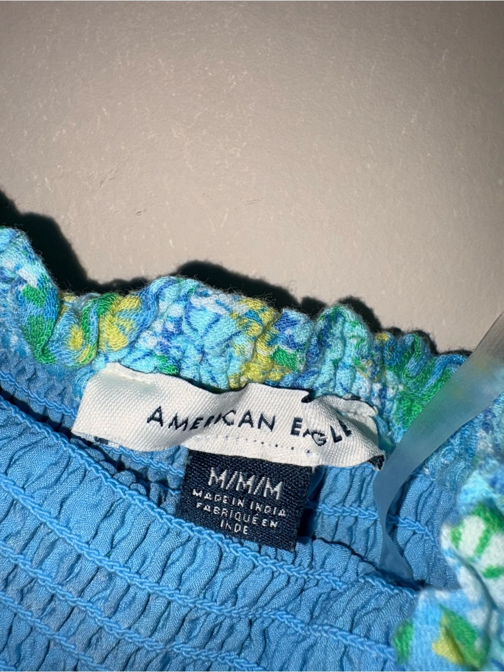 American Eagle blue floral tropical off shoulder dress M - Picture 2 of 2